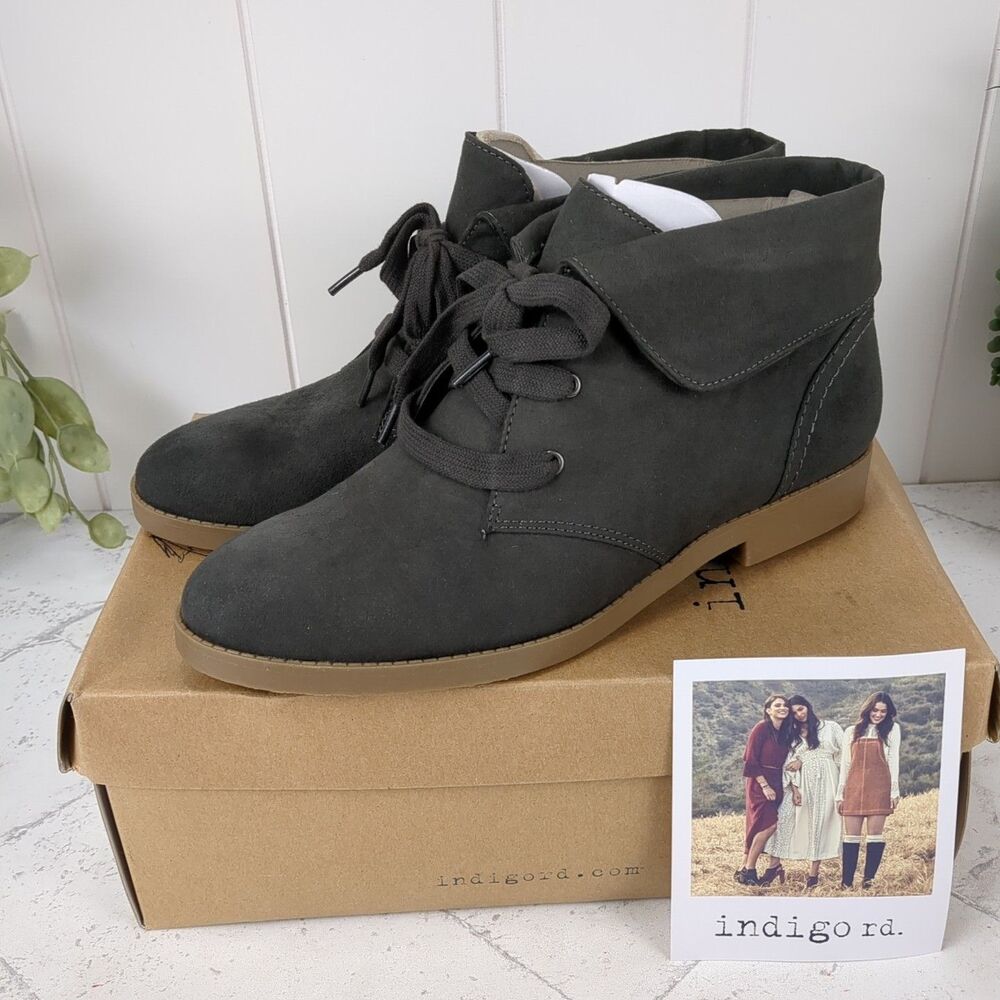 Indigo Rd Aimee Ankle Bootie Faux Suede Gray Boots Women's 8 NEW